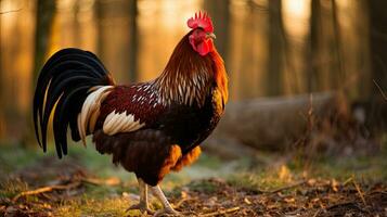 Portrait chicken in the farm with light exposure AI Generative photo