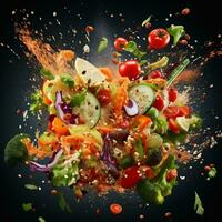 Exploding food illustration generative ai photo