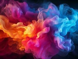 Abstract multicolored spreading bright Neon lighted smoke texture background generative ai photo