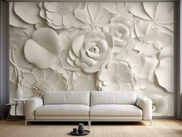 Beautiful Modern Mural Painting Wall art Decor in Living Room with square and flower generative ai photo