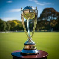 Cricket trophy on the cricket ground generative ai photo