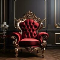 Luxurious red classic-style baroque seat armchair generative ai photo