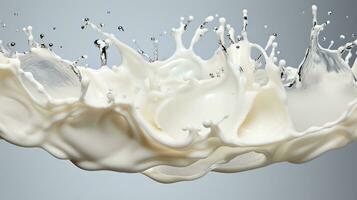 White milk wave splash with splatters and drops generative ai photo