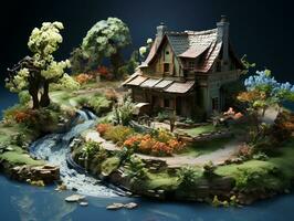 A serene and picturesque countryside scene featuring a charming old cottage nestled amidst rolling hills generative ai photo