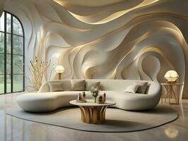 Modern 3D Abstraction Wallpaper for Walls Luxury Golden and White Background, Interior Home Mural Painting wall art for Living Room generative ai photo