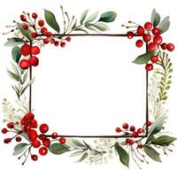 Hand-painted winter berries and leaves with a wooden frame photo