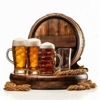 Beer glasses with beer barrel on isolated background generative ai photo