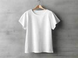 hembra camiseta Bosquejo, de gran tamaño blanco camiseta generativo ai foto