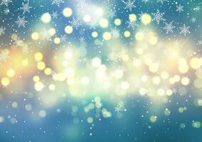 Christmas bokeh lights background with snowflakes vector