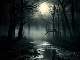 Ideal Halloween background with spooky forest landscape photo