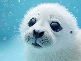 Close up shot of a white baby seals face photo