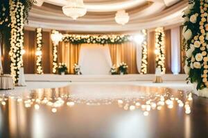 a wedding ceremony is set up in a large room. AI-Generated photo