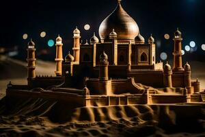 a sand castle is shown in the desert at night. AI-Generated photo