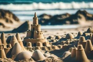 a sand castle is shown on the beach. AI-Generated photo