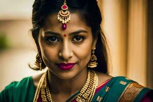 a beautiful woman in a traditional sari. AI-Generated photo