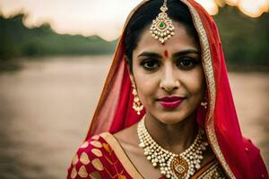 a beautiful indian woman in traditional attire. AI-Generated photo