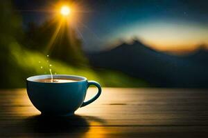 coffee cup on the table. AI-Generated photo