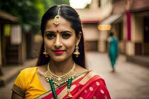 a beautiful indian woman in a sari. AI-Generated photo