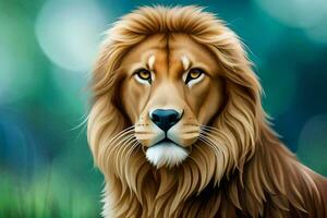 a lion is looking into the camera in this digital painting. AI-Generated photo