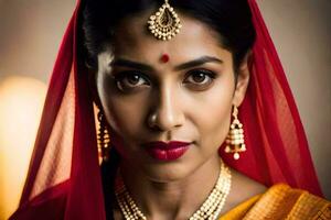 an indian woman wearing traditional jewelry. AI-Generated photo