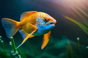 a fish with a bright orange and white body. AI-Generated photo