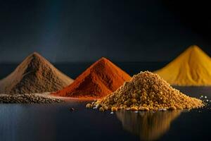 a variety of spices are shown in a row. AI-Generated photo