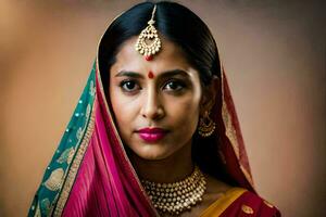 a beautiful indian woman wearing a sari. AI-Generated photo