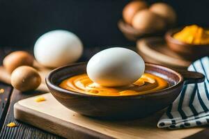 eggs in a bowl with a spoon and other ingredients. AI-Generated photo