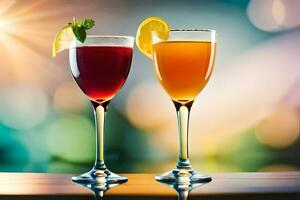 two glasses of cocktails with lemon and mint. AI-Generated photo