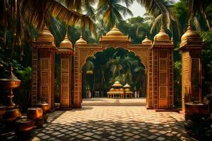 an entrance to a temple in india. AI-Generated photo