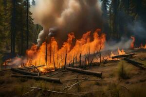 un bosque fuego es ardiente en el bosque. generado por ai foto