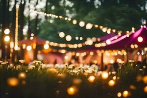 a field with lights and flowers. AI-Generated photo