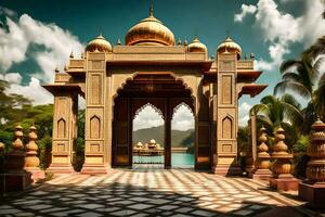 the entrance to a palace in india. AI-Generated photo