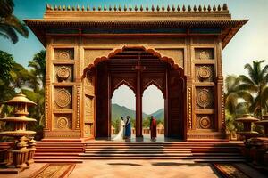 el Entrada a un palacio en India. generado por ai foto