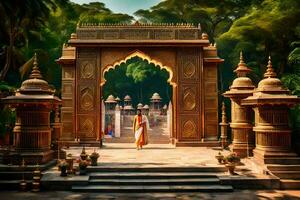 a man standing in front of an ornate archway. AI-Generated photo