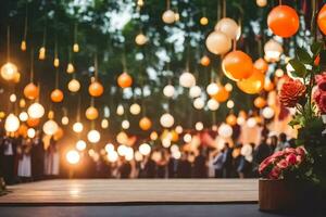 un Boda ceremonia con globos y flores generado por ai foto