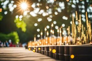 candles are lit in the middle of a park. AI-Generated photo