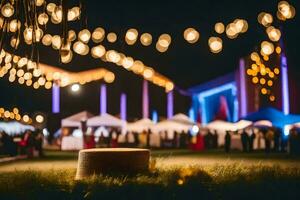 un grande grupo de personas a noche con luces. generado por ai foto