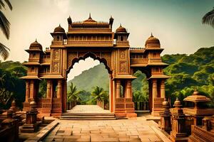 el Entrada a un templo en India. generado por ai foto