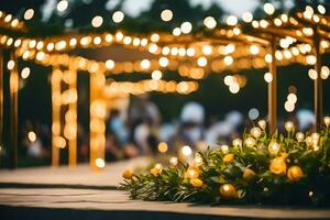 a wedding ceremony with lights and flowers. AI-Generated photo