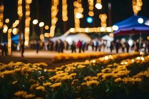 yellow flowers in the foreground at night. AI-Generated photo