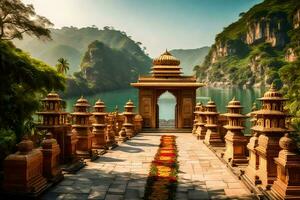 the entrance to a temple in india. AI-Generated photo