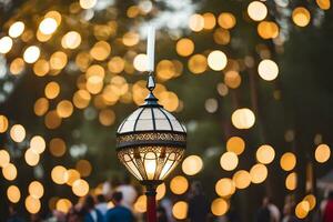a street light with bokeh lights in the background. AI-Generated photo