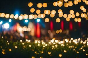 a field of lights and grass in front of a stage. AI-Generated photo