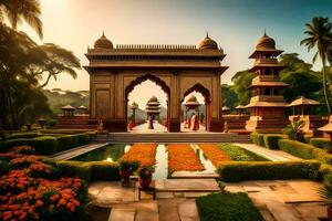 the garden of the palace in india. AI-Generated photo