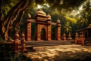 un imagen de un templo en el selva. generado por ai foto
