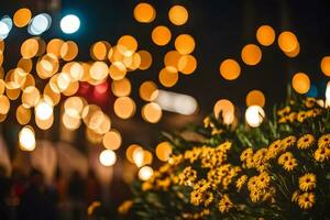 amarillo flores en el ciudad a noche. generado por ai foto