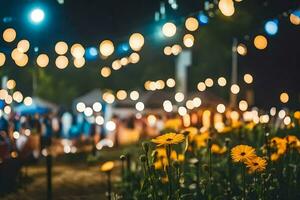 a field of yellow flowers at night. AI-Generated photo