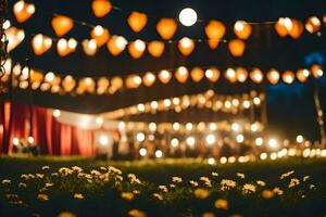 a field with lights and flowers. AI-Generated photo