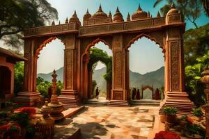 the entrance to a temple in india. AI-Generated photo